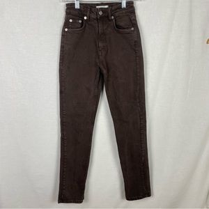 Zara 90's Split Hem High Waisted Straight Brown Jeans
